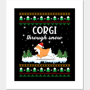 Corgi Through Snow Funny Christmas Costume Posters and Art